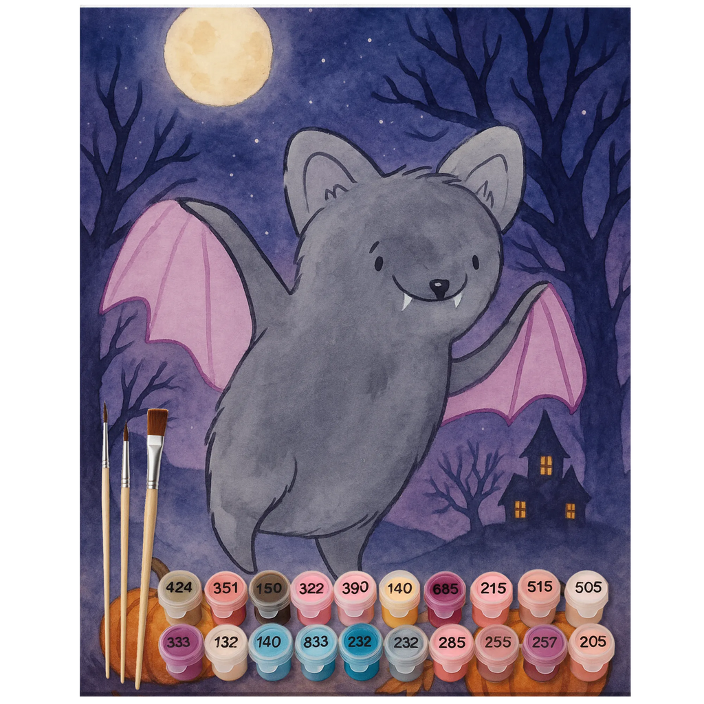 Malen nach Zahlen Fledermaus Erschrecken Design Ausmalbild, DIY, Malen, Bastelidee, Kunstwerk, Baseln, Künstler, Kreativität, Malen nach Zahlen, Halloween, Deko, Martinssingen, Dekoration, Geschenke, Schenken