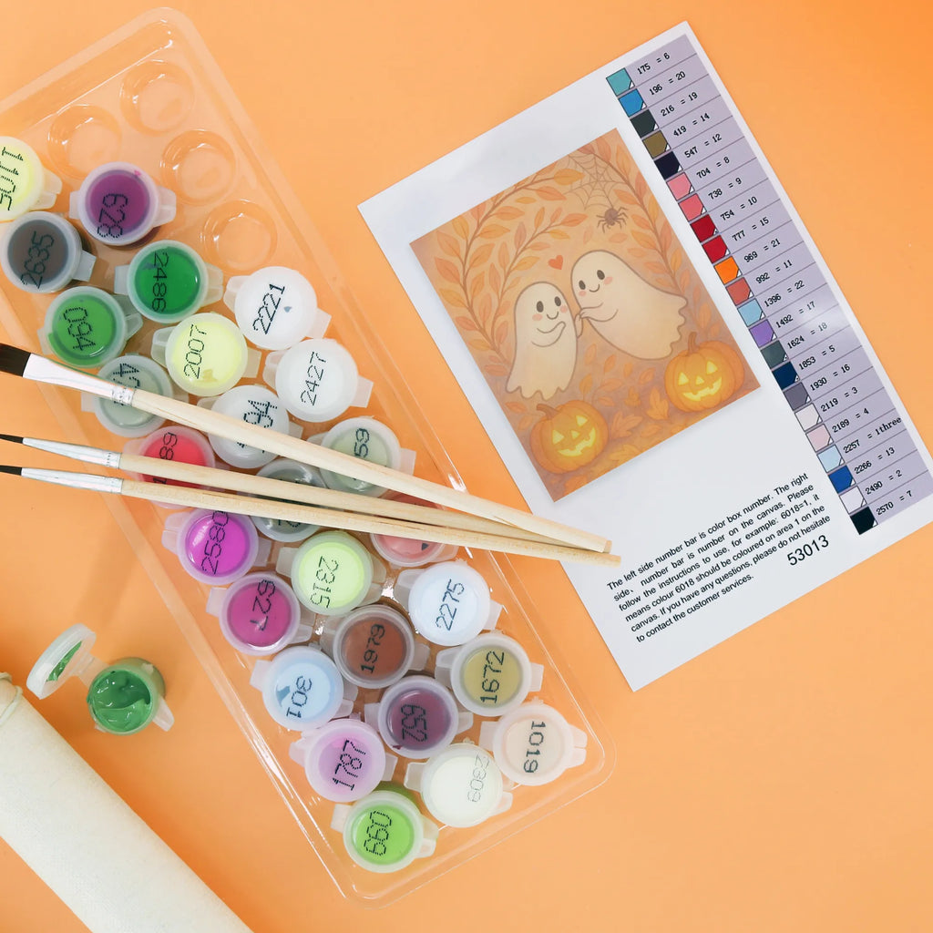 Malen nach Zahlen Gespenster  Liebe  Design Kunstwerk, Malen nach Zahlen, Malen, Kreativität, Baseln, Künstler, Ausmalbild, Bastelidee, DIY, Halloween, Deko, Martinssingen, Dekoration, Geschenke, Schenken, Gespenst, Verliebt, Paar