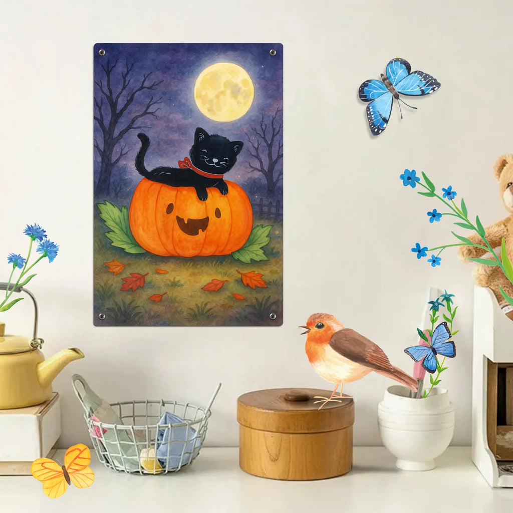 Malen nach Zahlen Metallschild Schwarze Katze Design Baseln, Kunstwerk, Malen, DIY, Bastelidee, Kreativität, Malen nach Zahlen, Künstler, Ausmalbild, Halloween, Deko, Martinssingen, Dekoration, Geschenke, Schenken