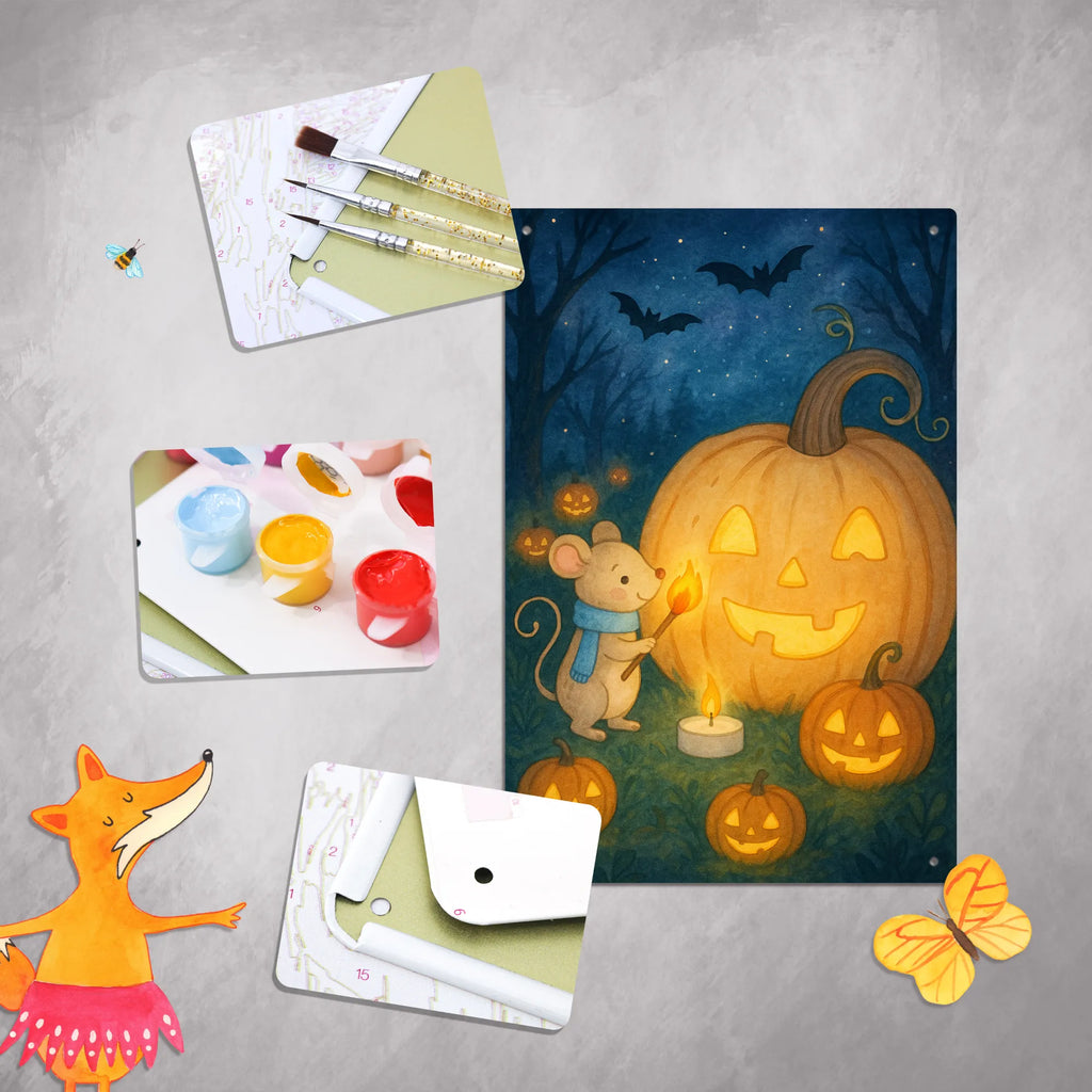 Malen nach Zahlen Metallschild Kürbis Maus Design Bastelidee, Baseln, Malen, Kunstwerk, Künstler, Ausmalbild, Kreativität, Malen nach Zahlen, DIY, Halloween, Deko, Martinssingen, Dekoration, Geschenke, Schenken, Trick or Treat, Kürbis, Süßes sonst gibt's saures, Kerzen, Halloween Deko, Maus