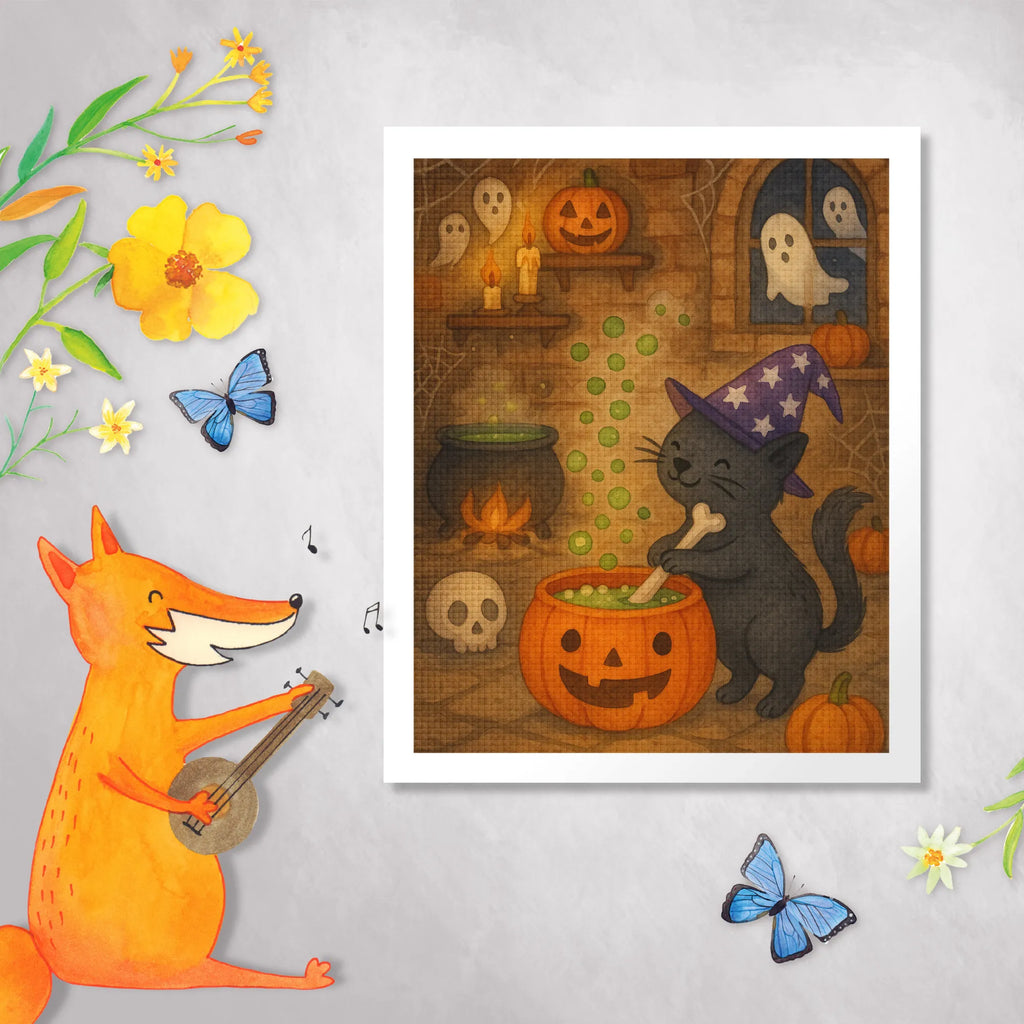 Obraz diamentowy kocur kocioł czarownic Design Halloween, dekoracje, Martinssingen, dekoracja, prezenty, dawanie