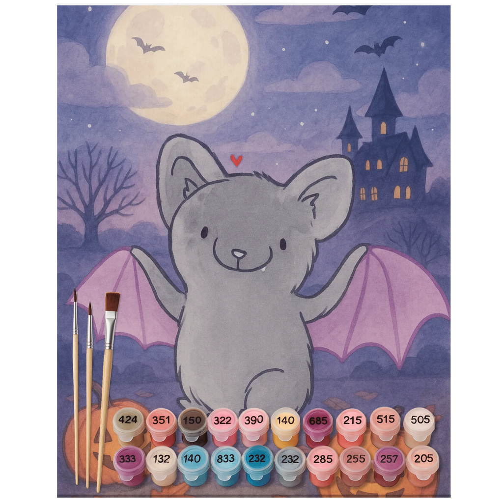 Paint by Numbers Bat Classic Design Kunstwerk, Ausmalbild, DIY, Malen nach Zahlen, Malen, Kreativität, Bastelidee, Künstler, Baseln, Halloween, Deko, Martinssingen, Dekoration, Geschenke, Schenken