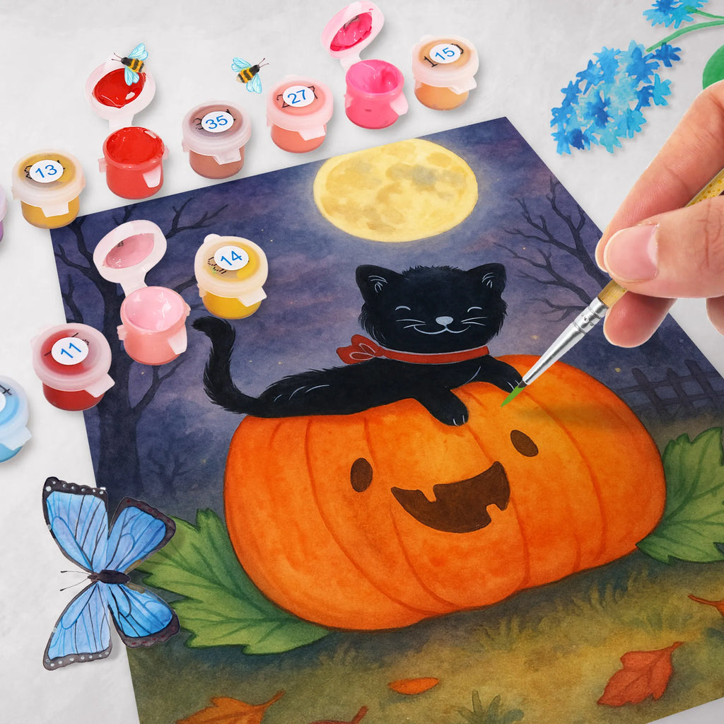 Malen nach Zahlen Schwarze Katze Design Künstler, Kunstwerk, Kreativität, DIY, Malen nach Zahlen, Malen, Baseln, Ausmalbild, Bastelidee, Halloween, Deko, Martinssingen, Dekoration, Geschenke, Schenken