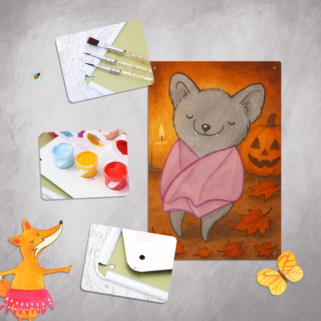 Malen nach Zahlen Metallschild Fledermaus Chillt Design Kunstwerk, Kreativität, Bastelidee, Künstler, Ausmalbild, Malen nach Zahlen, DIY, Malen, Baseln, Halloween, Deko, Martinssingen, Dekoration, Geschenke, Schenken