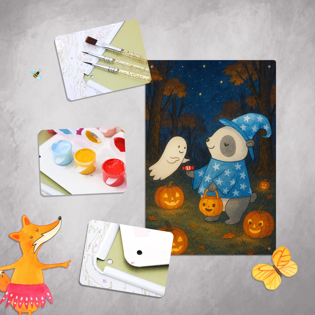 Malen nach Zahlen Metallschild Panda Zauberer Design Baseln, Ausmalbild, Künstler, DIY, Malen, Kreativität, Malen nach Zahlen, Kunstwerk, Bastelidee, Halloween, Deko, Martinssingen, Dekoration, Geschenke, Schenken, Panda, Süßes sonst gibt's saures, Trick or Treat, Halloween Deko, Zauberer, Gespenst