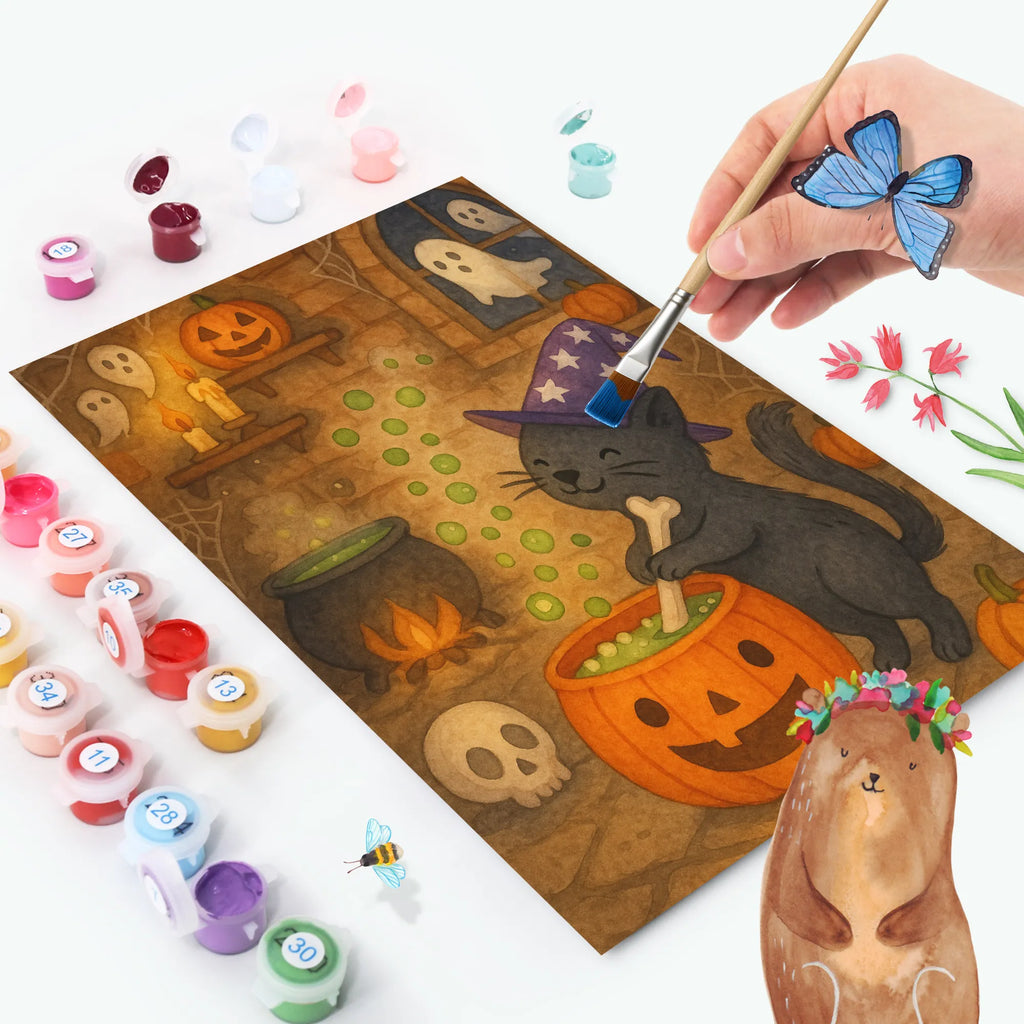 Malen nach Zahlen Kater Hexenkessel Design DIY, Ausmalbild, Malen nach Zahlen, Malen, Bastelidee, Kreativität, Künstler, Kunstwerk, Baseln, Halloween, Deko, Martinssingen, Dekoration, Geschenke, Schenken, Hexenkessel, Zaubertrank, Kater, Hexe, Zaubern
