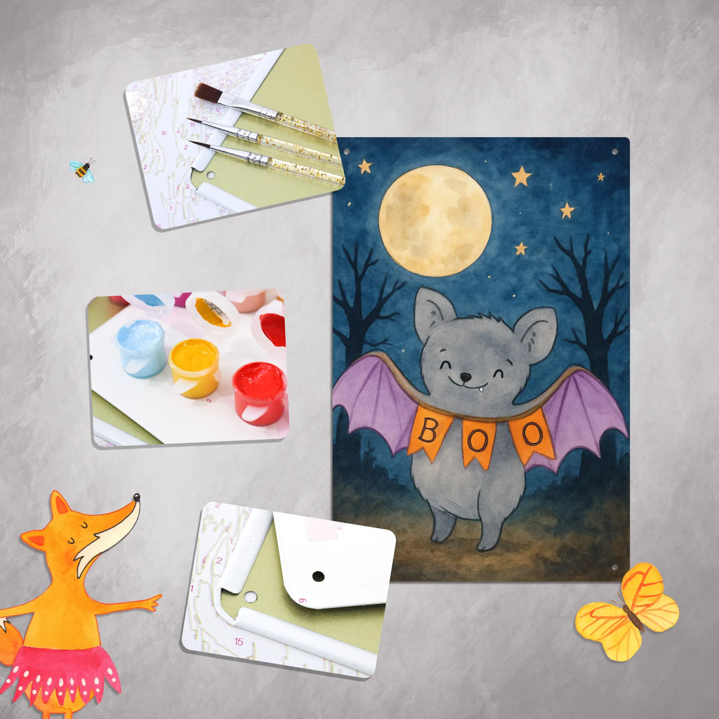 Malen nach Zahlen Metallschild Fledermaus Boo Design Ausmalbild, Kreativität, Malen nach Zahlen, Baseln, Bastelidee, Kunstwerk, Künstler, Malen, DIY, Halloween, Deko, Martinssingen, Dekoration, Geschenke, Schenken