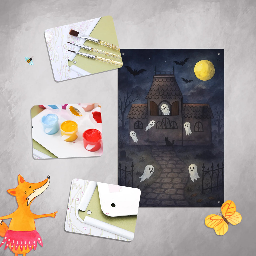 Malen nach Zahlen Metallschild Geister Villa Design Ausmalbild, Kreativität, Bastelidee, Malen nach Zahlen, Baseln, DIY, Malen, Künstler, Kunstwerk, Halloween, Deko, Martinssingen, Dekoration, Geschenke, Schenken