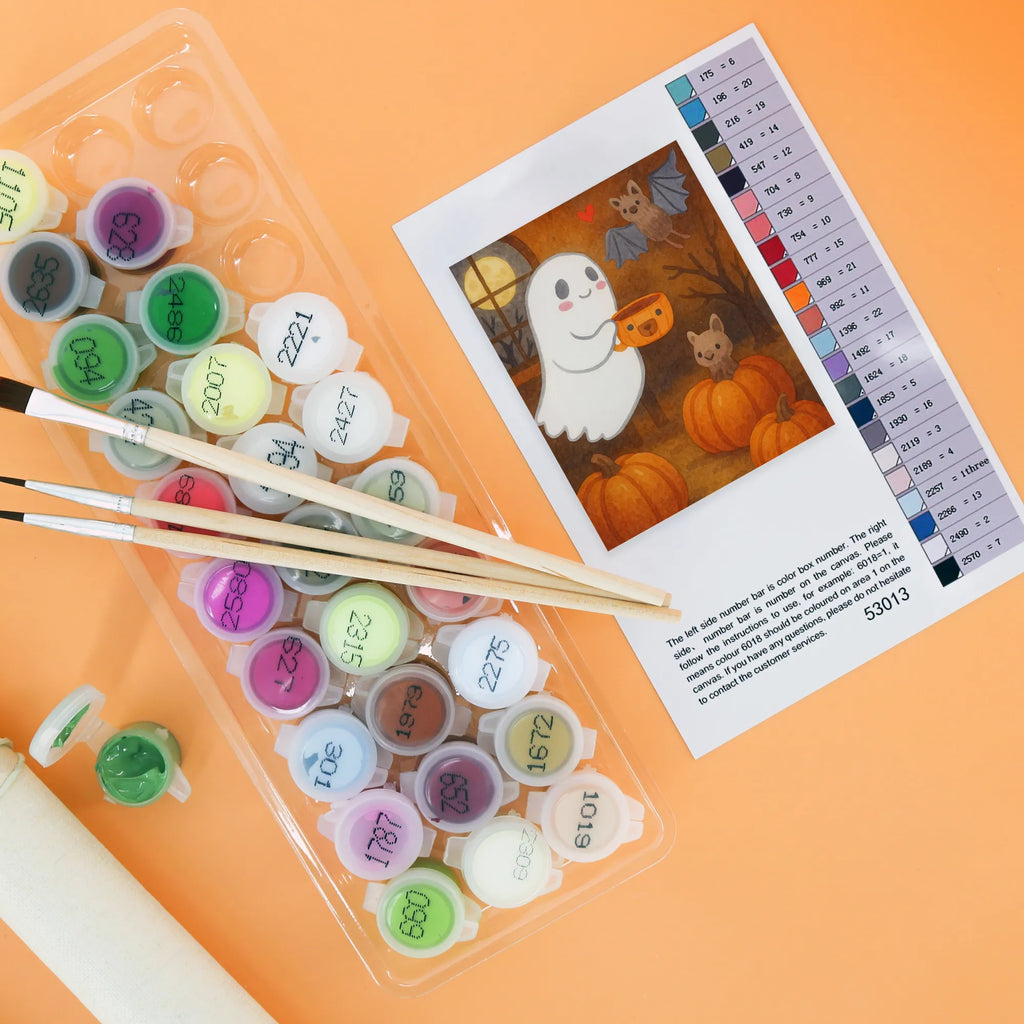 Malen nach Zahlen Gespenst Kaffee Design Kreativität, Malen, DIY, Malen nach Zahlen, Baseln, Bastelidee, Kunstwerk, Ausmalbild, Künstler, Halloween, Deko, Martinssingen, Dekoration, Geschenke, Schenken, Kaffee, Gespenst