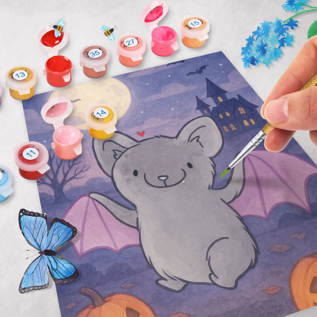 Paint by Numbers Bat Classic Design Kunstwerk, Ausmalbild, DIY, Malen nach Zahlen, Malen, Kreativität, Bastelidee, Künstler, Baseln, Halloween, Deko, Martinssingen, Dekoration, Geschenke, Schenken