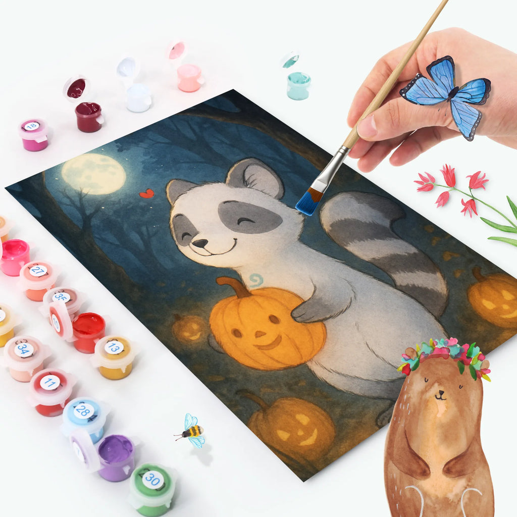 Malen nach Zahlen Waschbär Kürbis Design Kreativität, DIY, Künstler, Malen, Ausmalbild, Kunstwerk, Baseln, Bastelidee, Malen nach Zahlen, Halloween, Deko, Martinssingen, Dekoration, Geschenke, Schenken, Halloween Deko, Trick or Treat, Süßes sonst gibt's saures, Waschbär, Kürbis