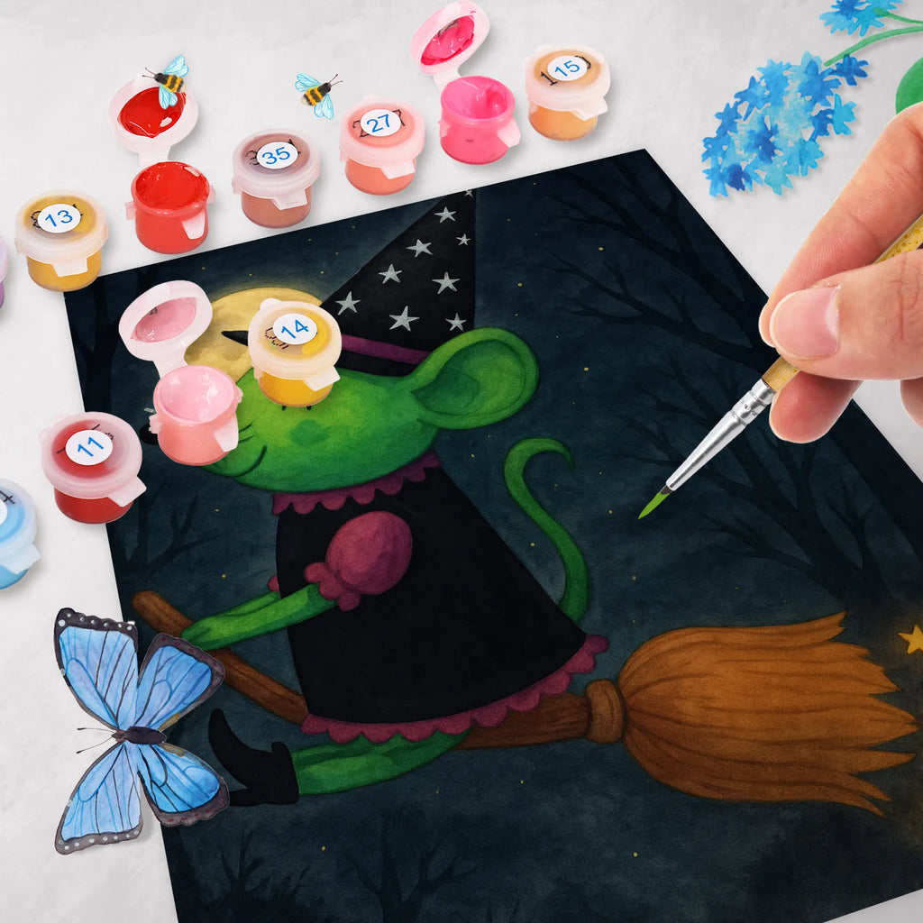 Malen nach Zahlen Hexe Fliegt Design DIY, Malen, Kreativität, Baseln, Künstler, Bastelidee, Malen nach Zahlen, Ausmalbild, Kunstwerk, Halloween, Deko, Martinssingen, Dekoration, Geschenke, Schenken