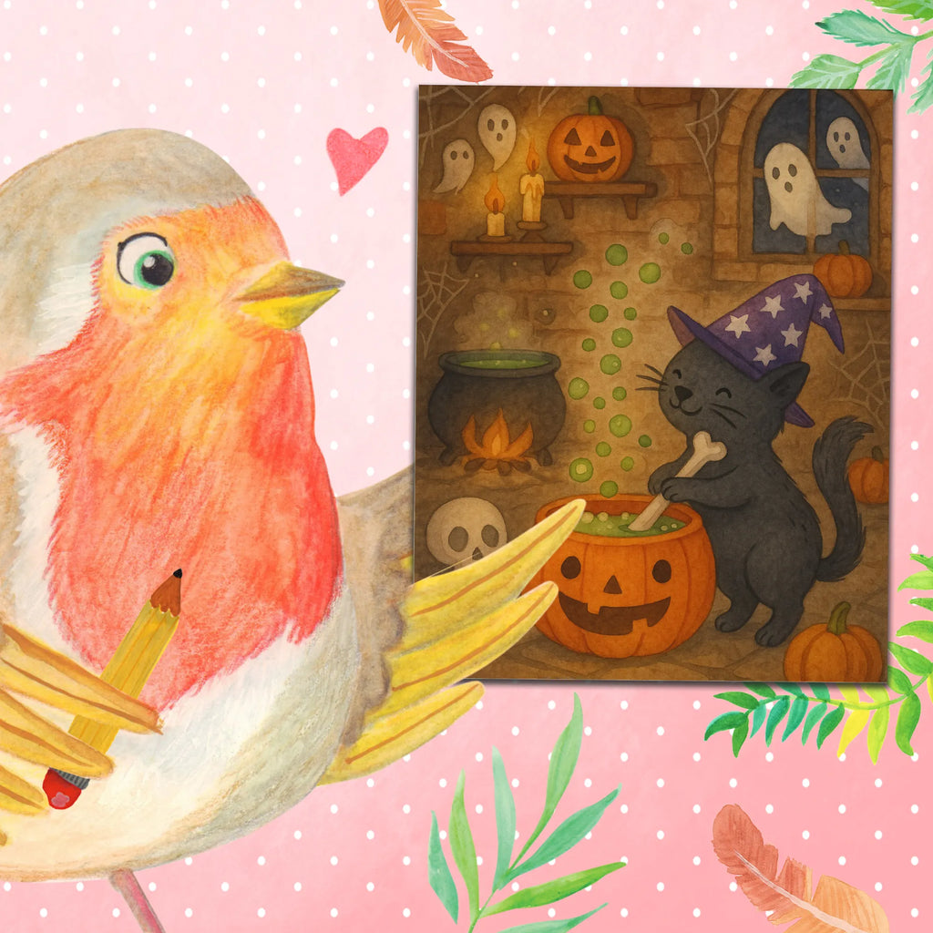 Malen nach Zahlen Kater Hexenkessel Design DIY, Ausmalbild, Malen nach Zahlen, Malen, Bastelidee, Kreativität, Künstler, Kunstwerk, Baseln, Halloween, Deko, Martinssingen, Dekoration, Geschenke, Schenken, Hexenkessel, Zaubertrank, Kater, Hexe, Zaubern