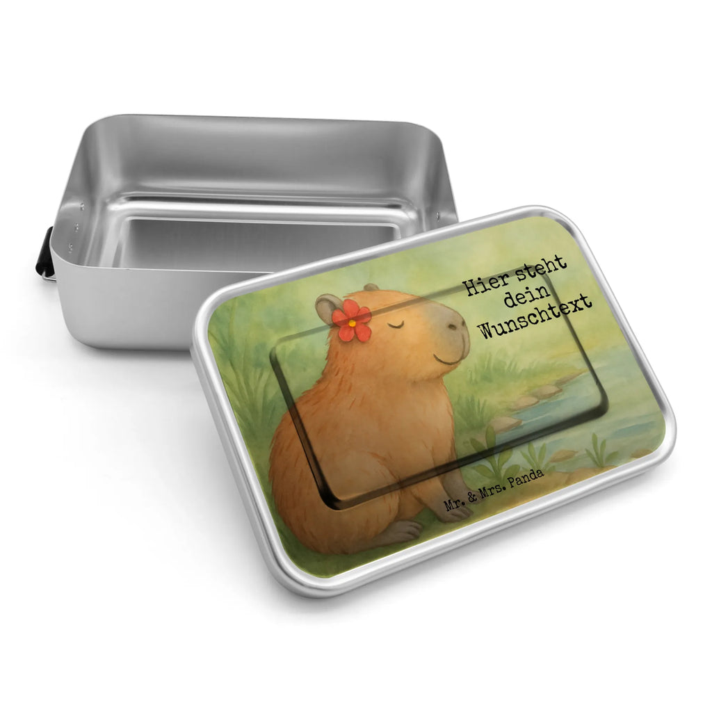 Personalisierte Metall Brotdose Capybara Blume Design Brotbox mit Namen, Brotdose, Brotdose mit Namen, Kindergarten, Geschenk mit Namen, Uni, Brotbox, lustige Sprüche, Tiere, Tiermotive, Gute Laune, Capybara