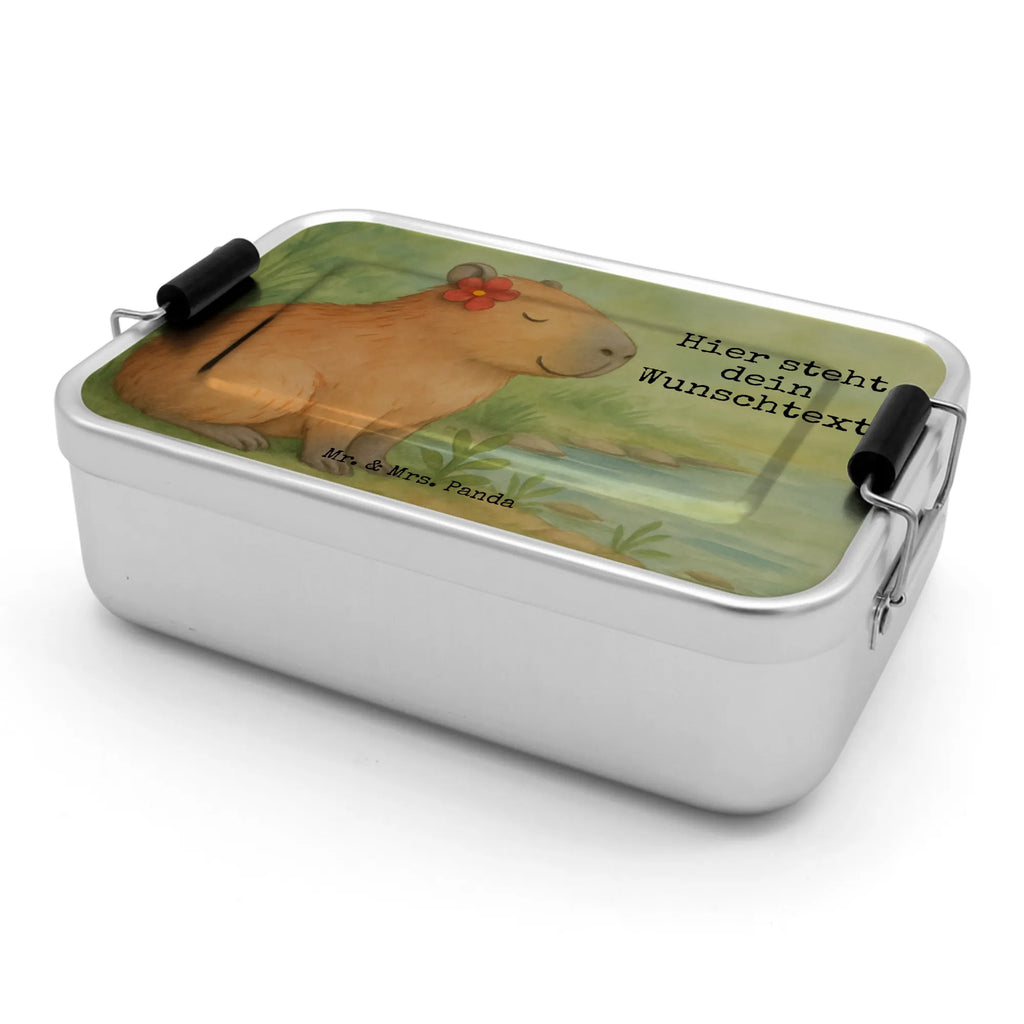Personalisierte Metall Brotdose Capybara Blume Design Brotbox mit Namen, Brotdose, Brotdose mit Namen, Kindergarten, Geschenk mit Namen, Uni, Brotbox, lustige Sprüche, Tiere, Tiermotive, Gute Laune, Capybara
