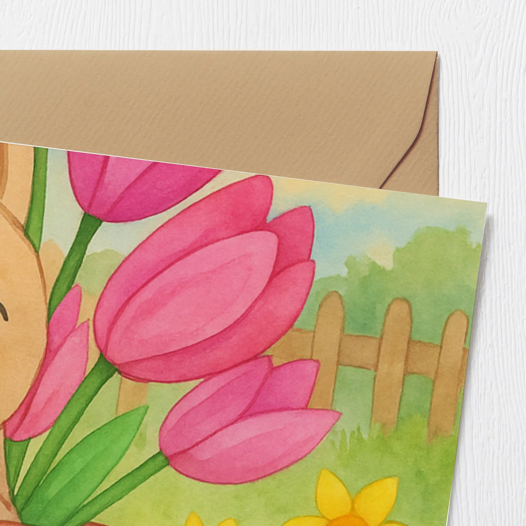 Deluxe Card Rabbit Tulips Design Easter bunny