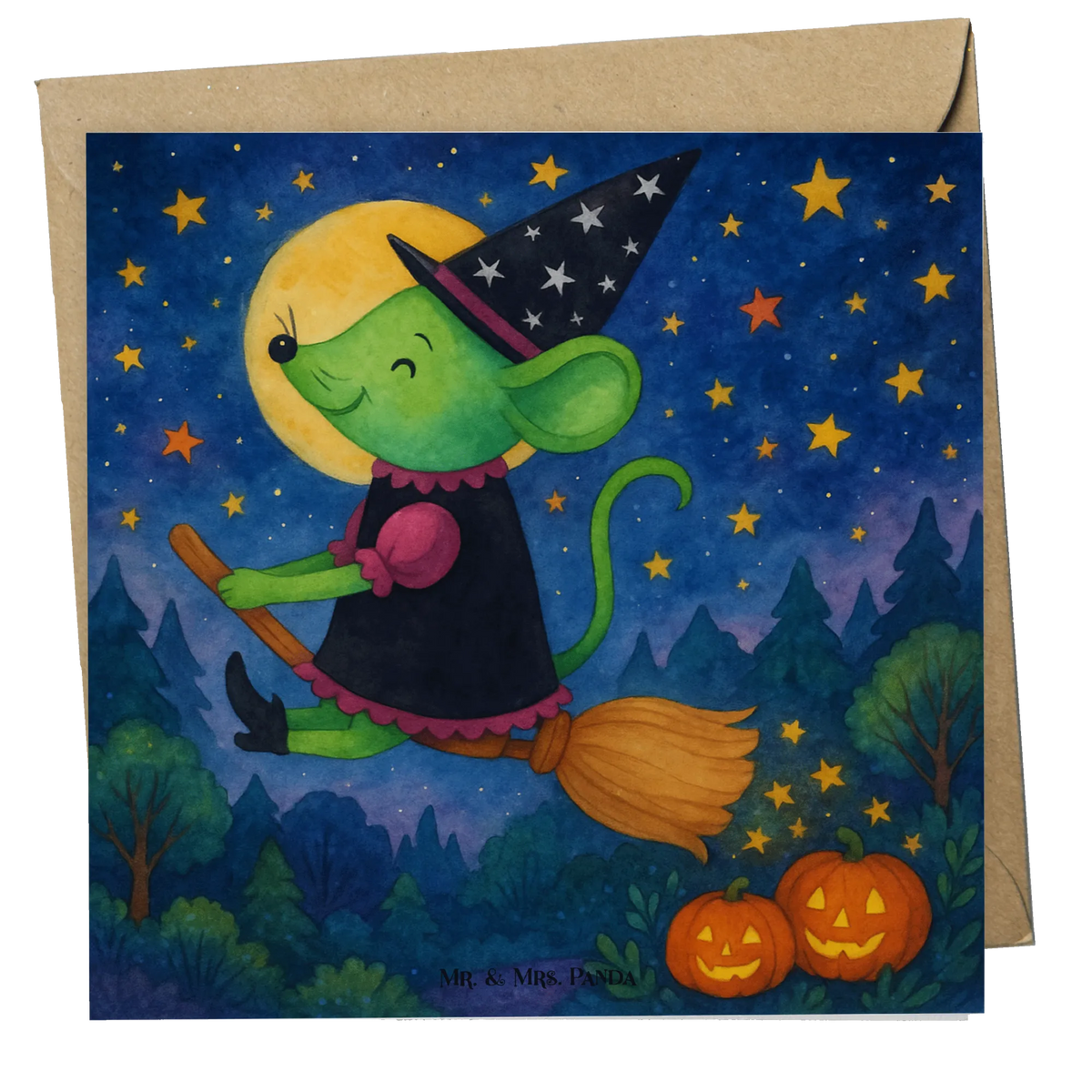 Deluxe Karte Hexe Fliegt Design Glückwunschkarte, faltkarte, doppelkarte, Grußkarte, Klappkarte, anlasskarte, Dekoration, Geschenke, Schenken, Deko, Halloween, Martinssingen