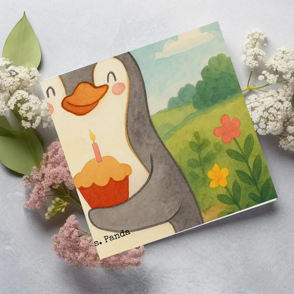 Karta Deluxe Pierwsze urodziny Pingwin balon Design Urodziny, prezent urodzinowy, prezent