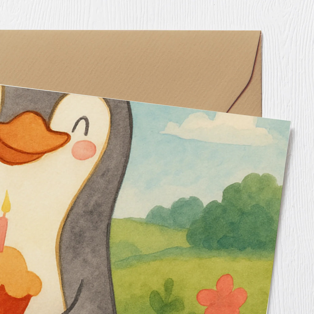 Karta Deluxe Pierwsze urodziny Pingwin balon Design Urodziny, prezent urodzinowy, prezent