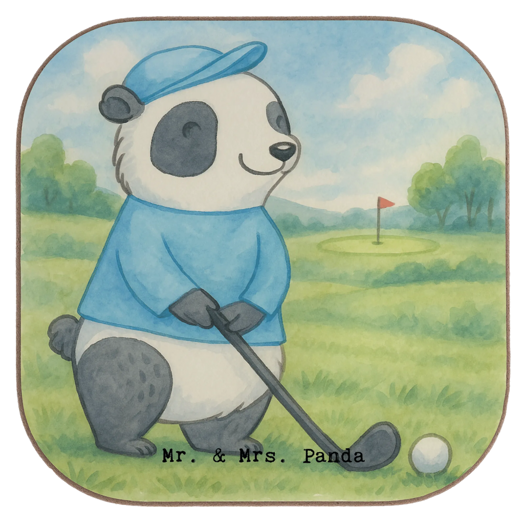 Square coaster panda golfing Design Gift, giving, thank you, award, profit, athlete, golf tournament, golf club, golf course, play golf