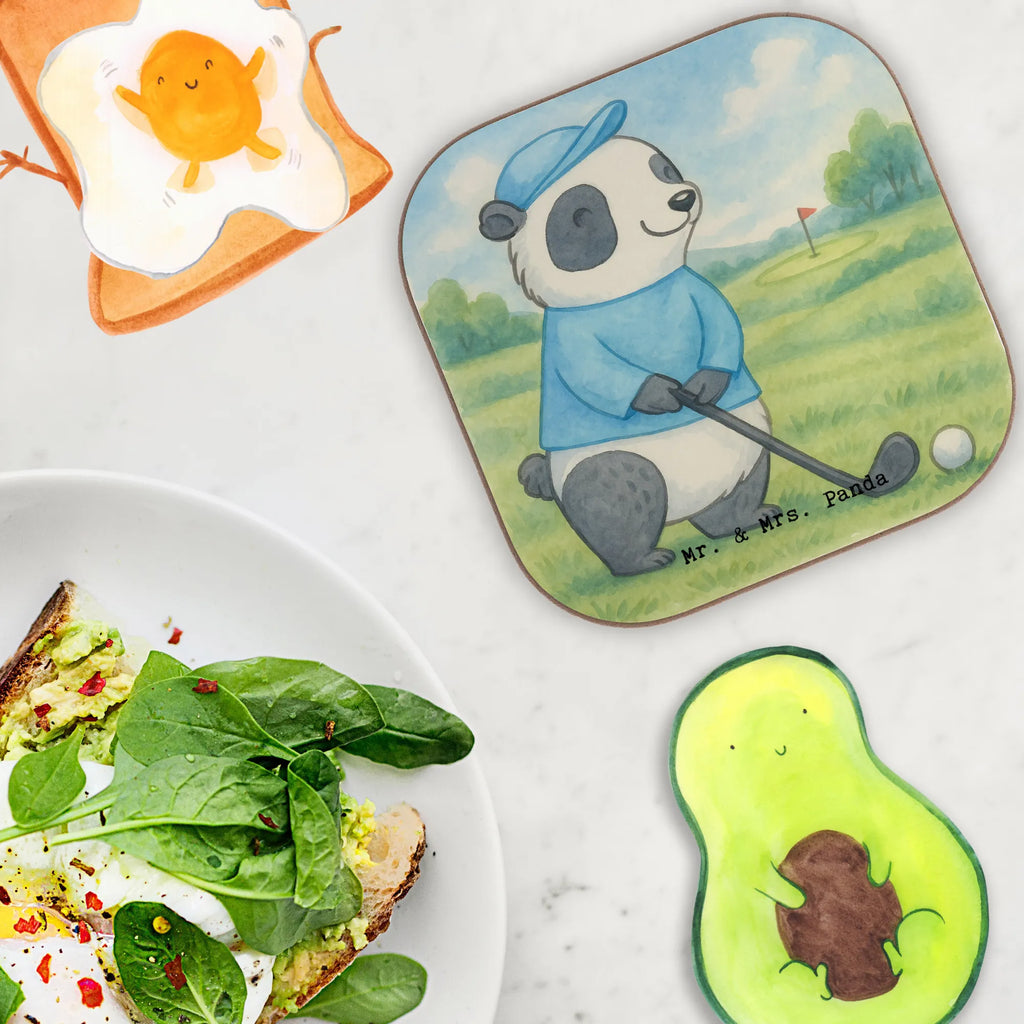 Square coaster panda golfing Design Gift, giving, thank you, award, profit, athlete, golf tournament, golf club, golf course, play golf