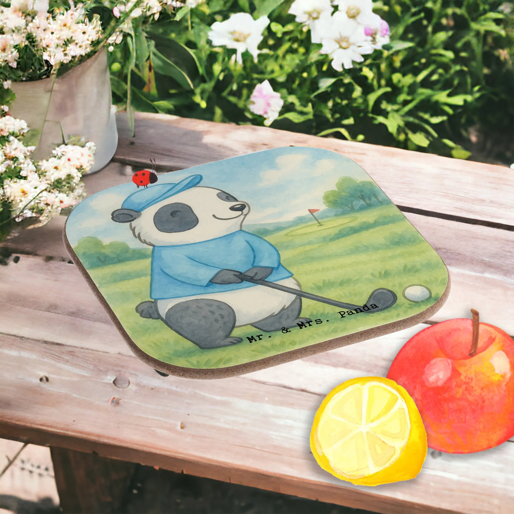 Square coaster panda golfing Design Gift, giving, thank you, award, profit, athlete, golf tournament, golf club, golf course, play golf