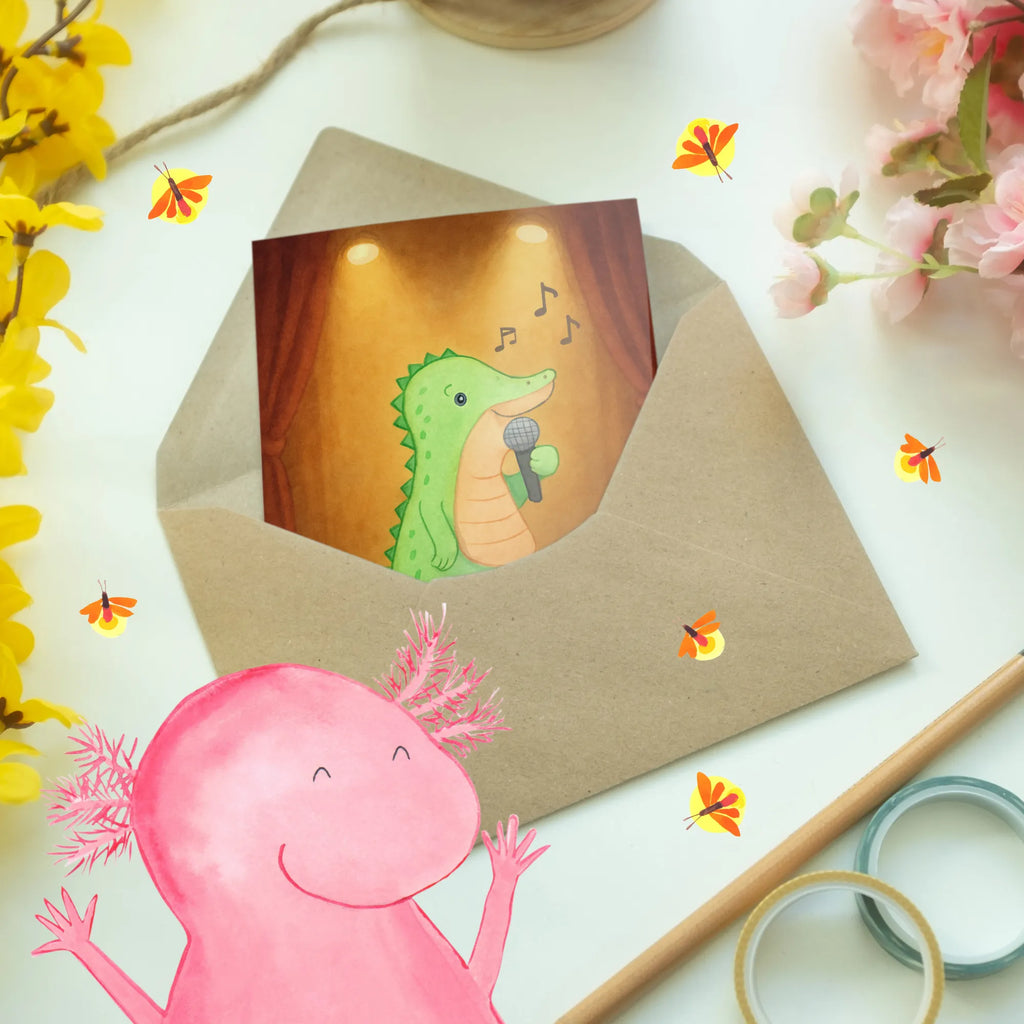 Greetings card crocodile To sing Design friendship, grandpa, Easter cards, wedding, gift ideas, money gifts, folding card, Love greeting card, Christmas cards, boyfriend, grandma, boy, Valentine&#39;s Day card, wedding card, favorite person, greeting card, high school graduation, Voucher card, encouragement, Baptism, woman, girlfriend, birthday card, man, Gift, giving, thank you, award, profit, athlete, Singing, live performance, vocals, hobby singers