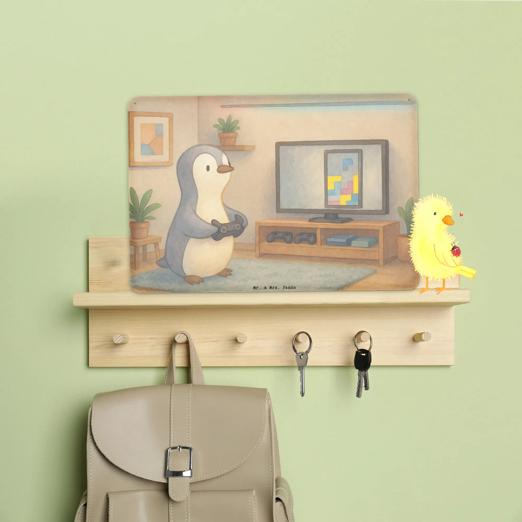 Tin sign penguin Gamble Design Gift, giving, thank you, award, profit, athlete, Gambling, video games