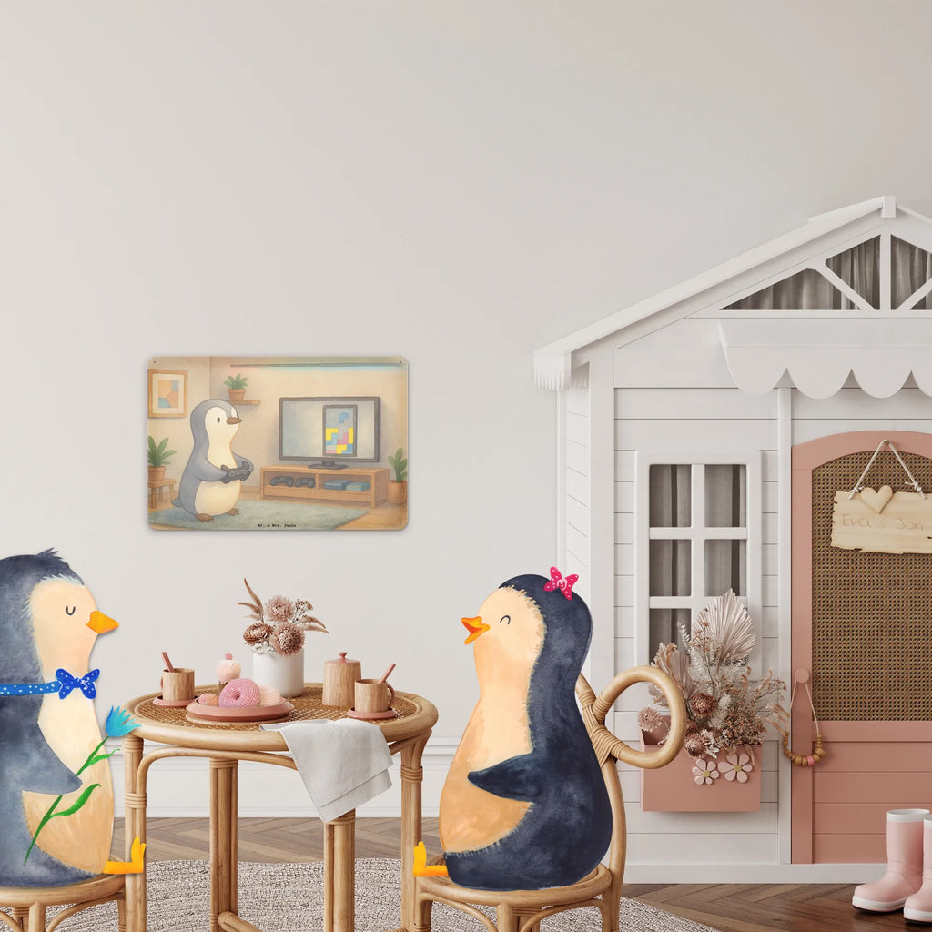 Tin sign penguin Gamble Design Gift, giving, thank you, award, profit, athlete, Gambling, video games