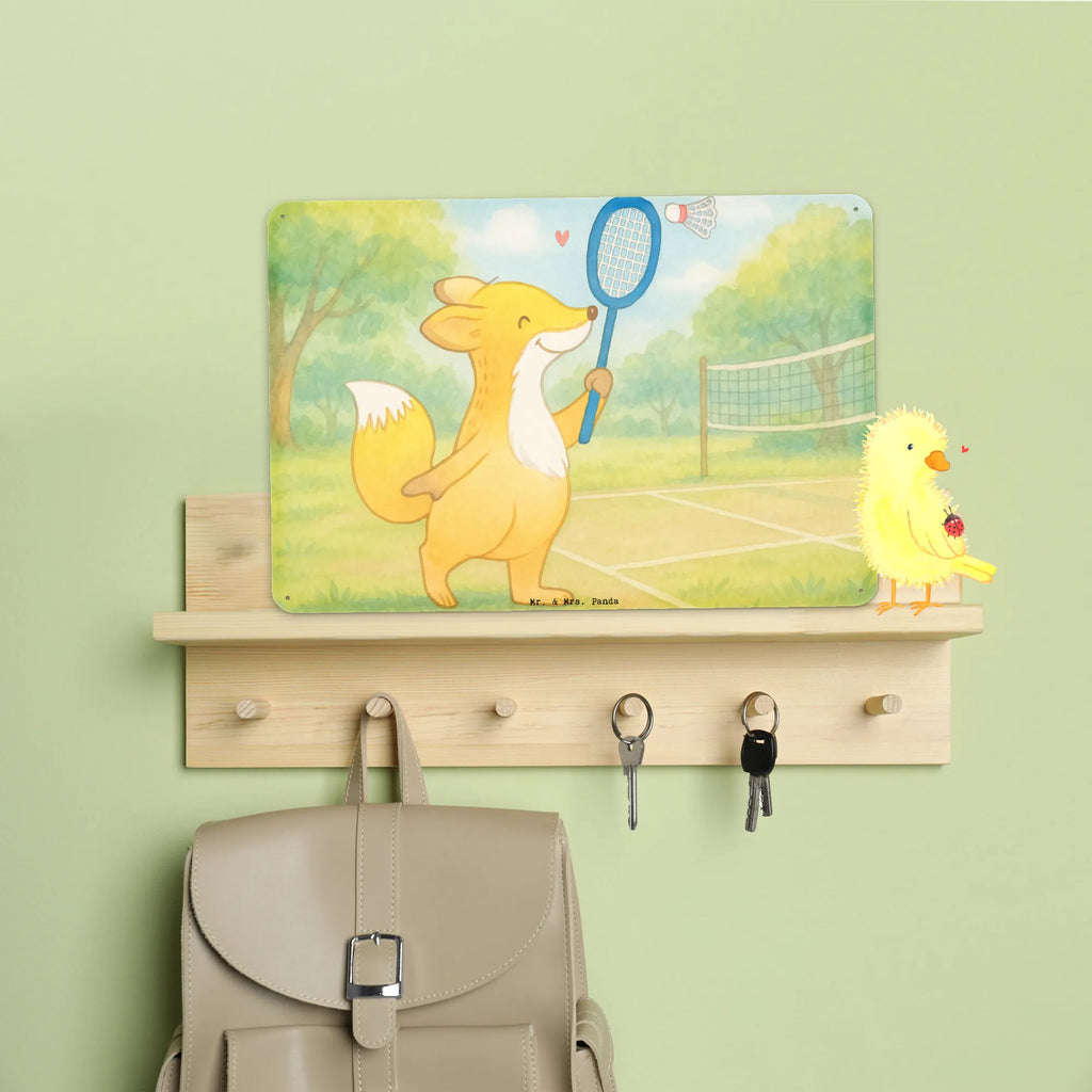 Tin sign Fox play badminton Design Gift, giving, thank you, award, profit, athlete, Play shuttlecock