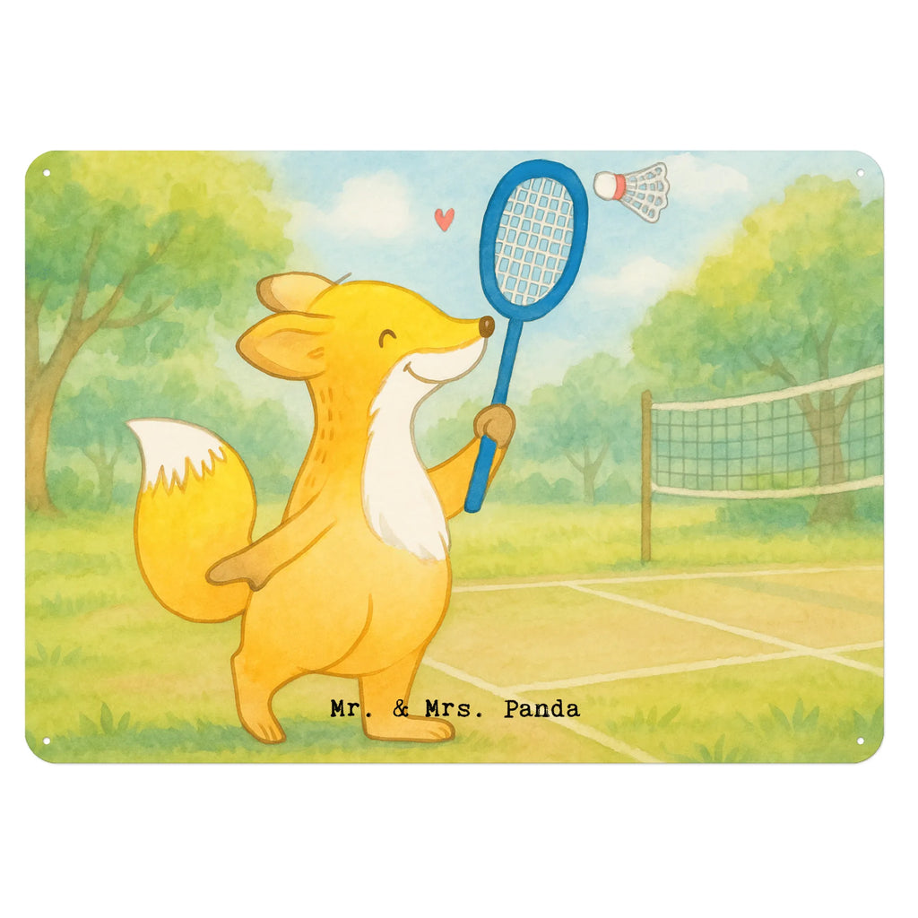 Tin sign Fox play badminton Design Gift, giving, thank you, award, profit, athlete, Play shuttlecock