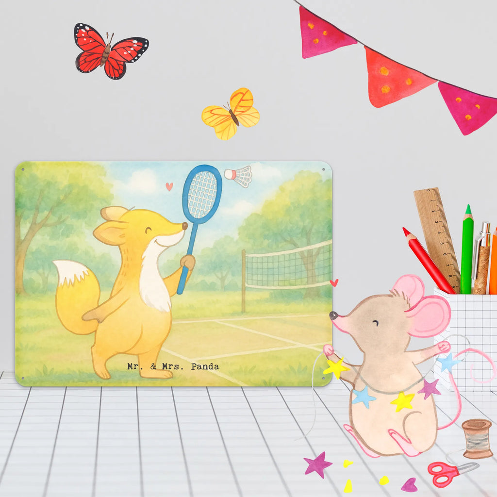 Tin sign Fox play badminton Design Gift, giving, thank you, award, profit, athlete, Play shuttlecock