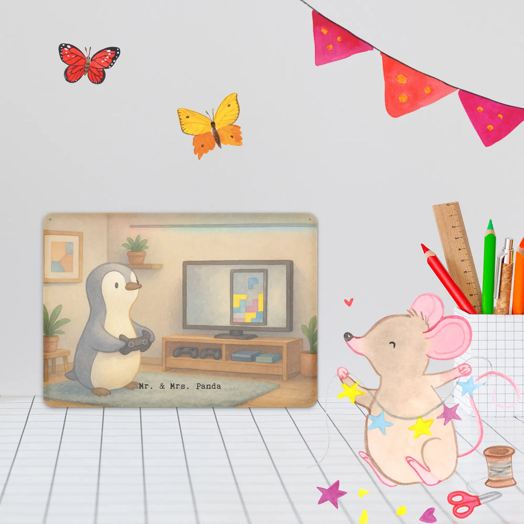 Tin sign penguin Gamble Design Gift, giving, thank you, award, profit, athlete, Gambling, video games