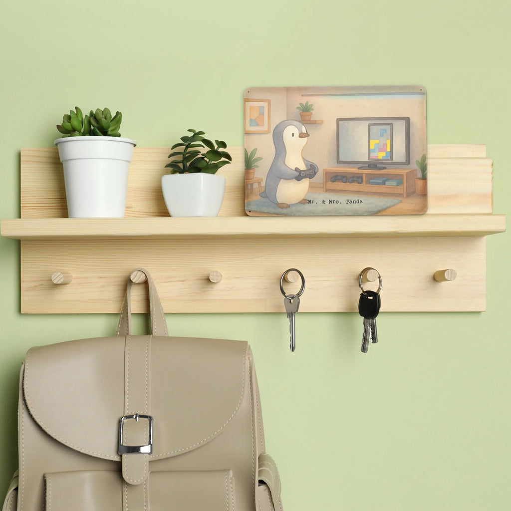 Tin sign penguin Gamble Design Gift, giving, thank you, award, profit, athlete, Gambling, video games