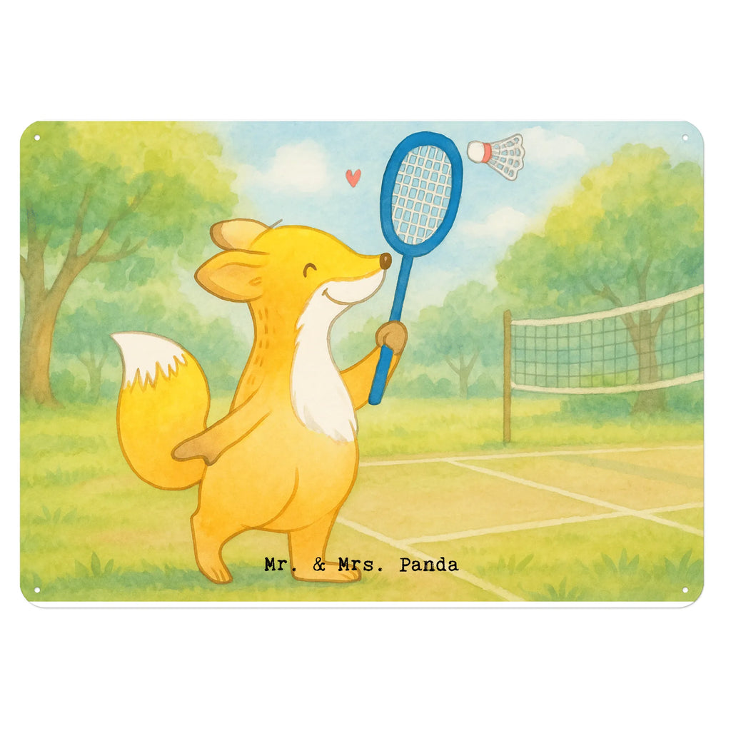 Tin sign Fox play badminton Design Gift, giving, thank you, award, profit, athlete, Play shuttlecock