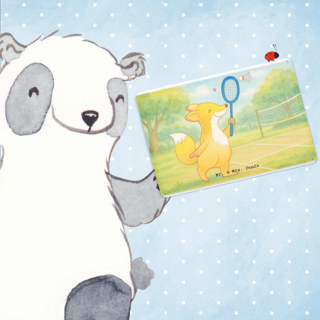 Tin sign Fox play badminton Design Gift, giving, thank you, award, profit, athlete, Play shuttlecock