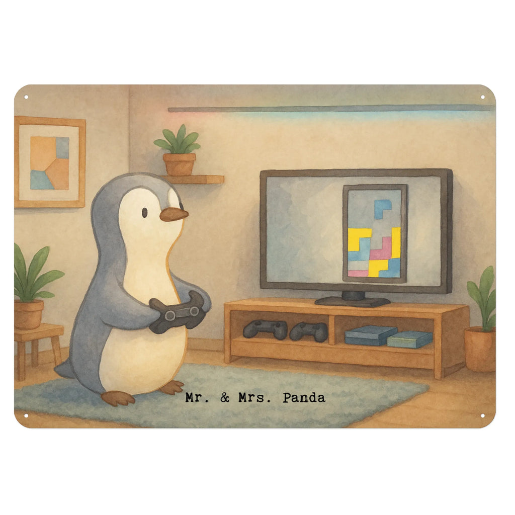 Tin sign penguin Gamble Design Gift, giving, thank you, award, profit, athlete, Gambling, video games