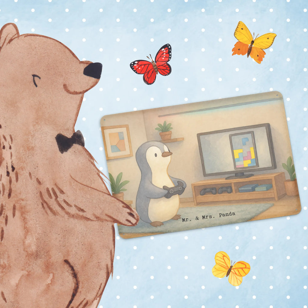 Tin sign penguin Gamble Design Gift, giving, thank you, award, profit, athlete, Gambling, video games