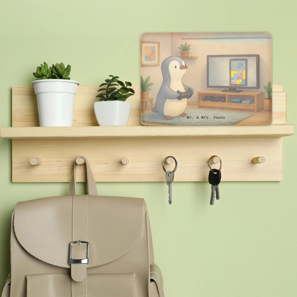 Tin sign penguin Gamble Design Gift, giving, thank you, award, profit, athlete, Gambling, video games