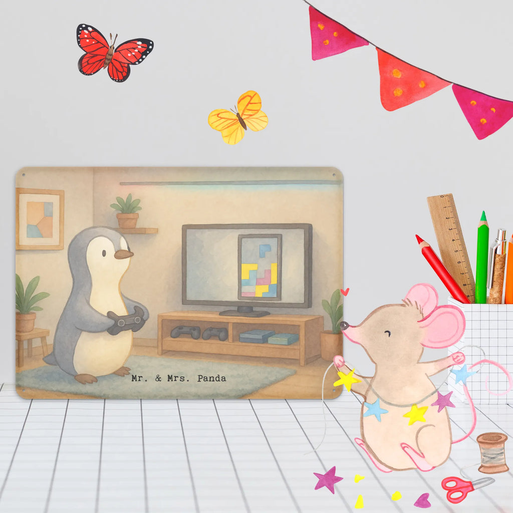 Tin sign penguin Gamble Design Gift, giving, thank you, award, profit, athlete, Gambling, video games