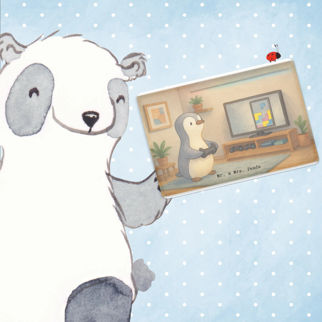 Tin sign penguin Gamble Design Gift, giving, thank you, award, profit, athlete, Gambling, video games