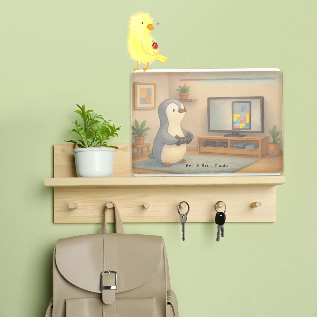 Tin sign penguin Gamble Design Gift, giving, thank you, award, profit, athlete, Gambling, video games