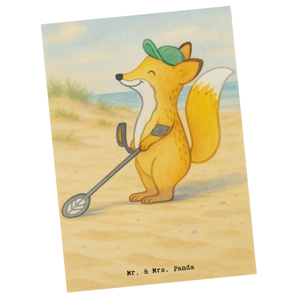 Postcard Fox metal detector Design Gift, giving, thank you, award, profit, athlete, probe, look for coins, Metal detector, probe walker, treasure hunt