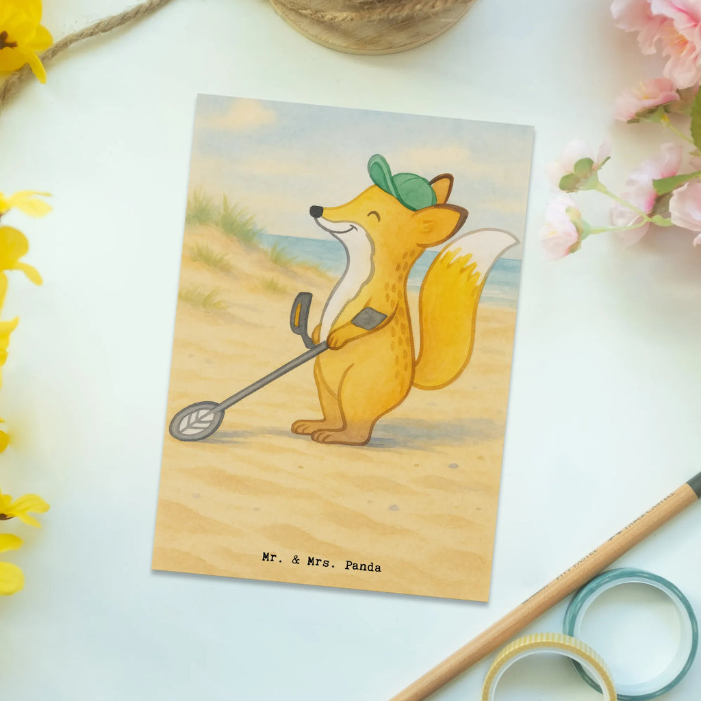 Postcard Fox metal detector Design Gift, giving, thank you, award, profit, athlete, probe, look for coins, Metal detector, probe walker, treasure hunt