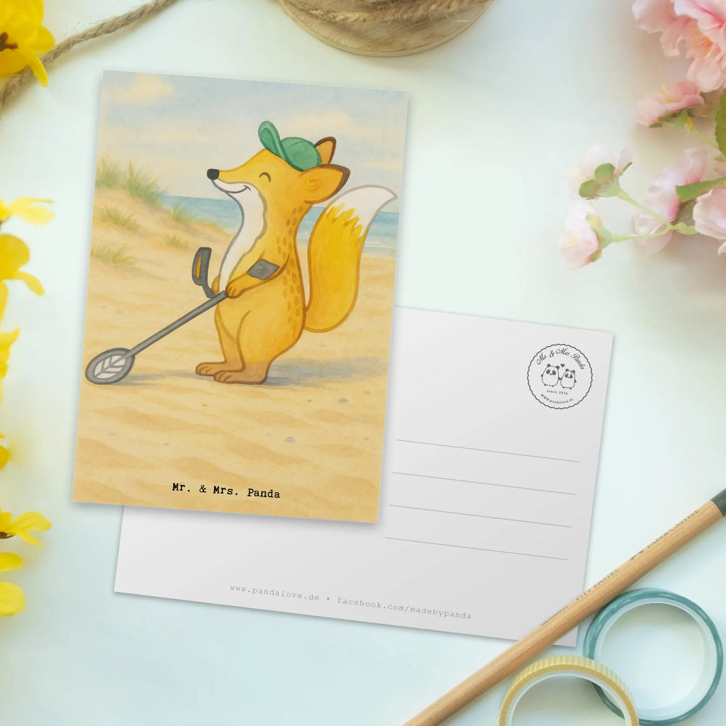 Postcard Fox metal detector Design Gift, giving, thank you, award, profit, athlete, probe, look for coins, Metal detector, probe walker, treasure hunt