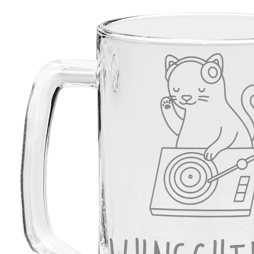 Personalized Engraved Beer Mug cat DJ Instruments, gifts for musicians, music enthusiasts