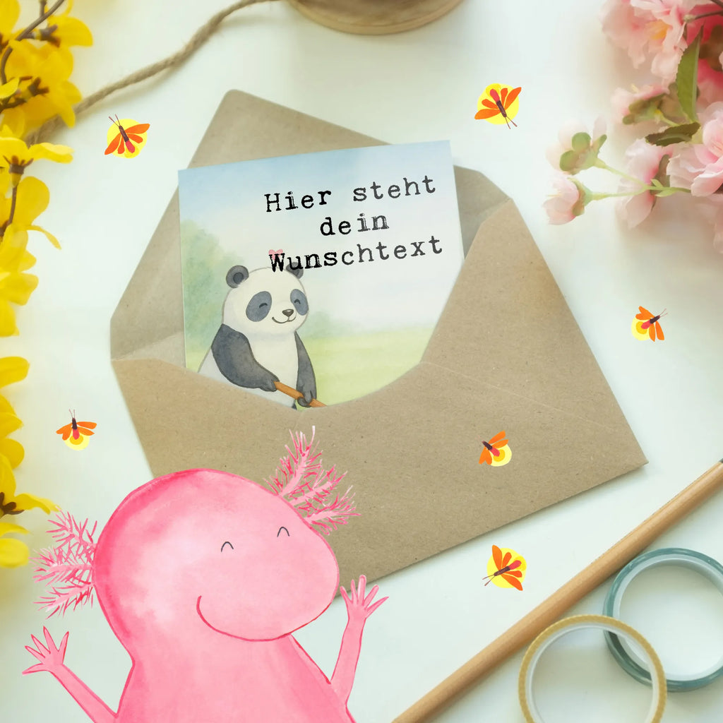 Personalised greetings card panda play hockey Design Gift, giving, thank you, award, profit, athlete, field hockey, hockey club, Play hockey, hockey stick