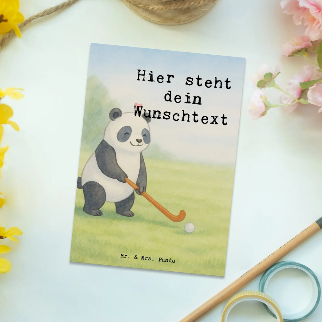 Personalised postcard panda play hockey Design Gift, giving, thank you, award, profit, athlete, field hockey, hockey stick, hockey club, Play hockey