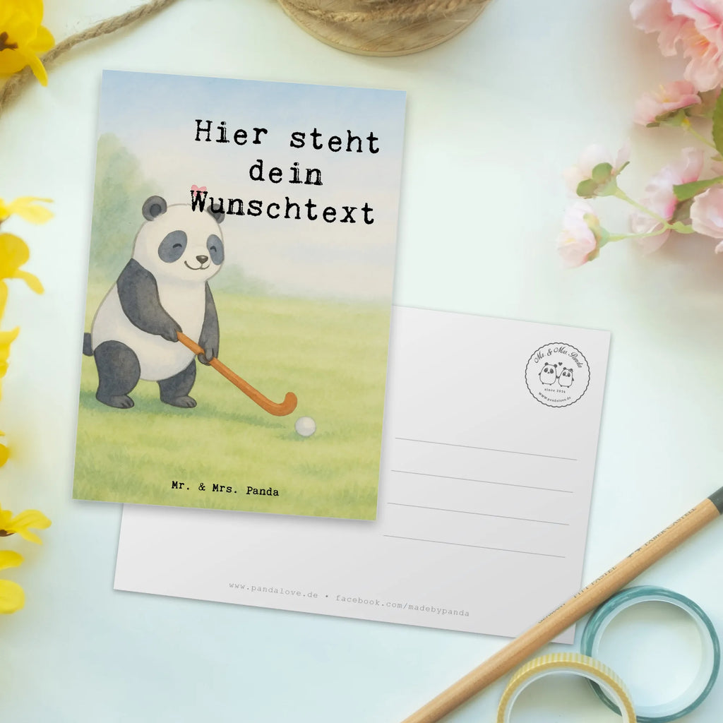 Personalised postcard panda play hockey Design Gift, giving, thank you, award, profit, athlete, field hockey, hockey stick, hockey club, Play hockey