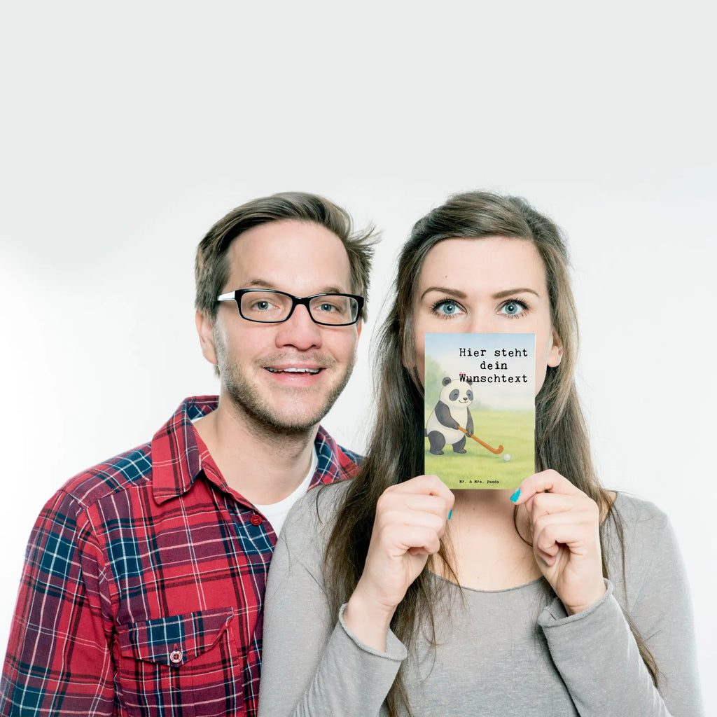 Personalised postcard panda play hockey Design Gift, giving, thank you, award, profit, athlete, field hockey, hockey stick, hockey club, Play hockey